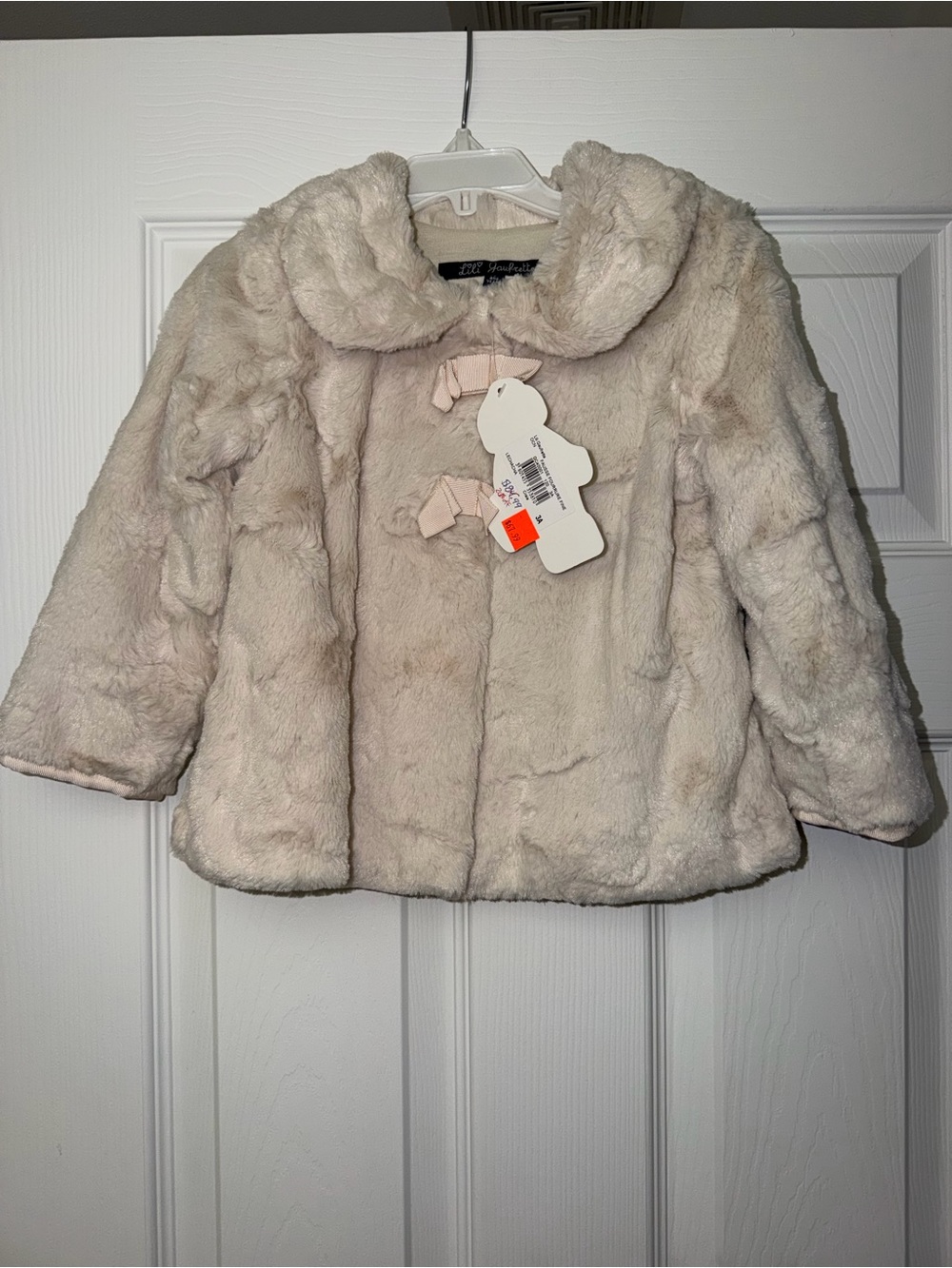 Lili Gaufrette Cream Faux-Fur Pea Coat with Bow Closures
